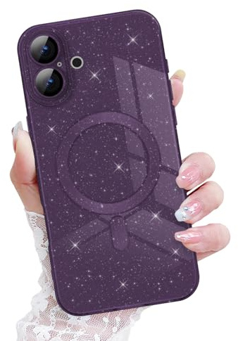 Newseego für iPhone 16 Plus Hülle, Glitzer Bling Handyhülle Süß Kompatibel mit MagSafe TPU Niedliche Glitter 6,7 Zoll Schutzhülle Stoßfest Fallschutz Ästhetisch für iPhone 16 Plus Dunkles Lila