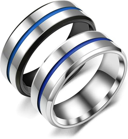 Beydodo Eheringe Paarpreis 8MM, Edelstahl Ringe Set mit Blau Epoxid Freundschaftsringe Partnerringe Personalisiert Silber Gr.55 (17.5) + Schwarz Gr.57 (18.1)
