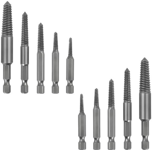 Xiciki 10 PCS Screw Extractor Drill Bit Set,1/4 Hex Shank Broken Screw Extractor, Bolt Extractor,Screw Remover And Extractor Bit Set for Removing Broken Bolts, Studs