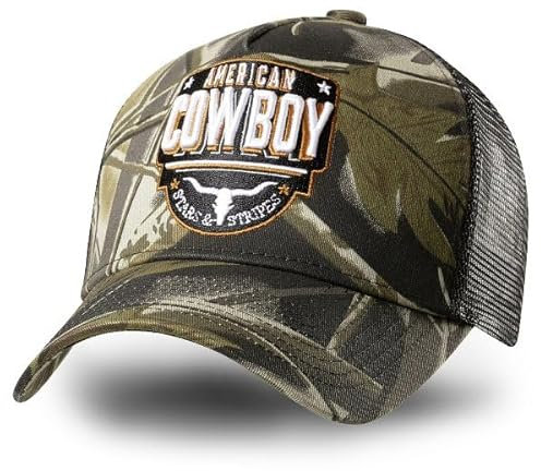 STARS & STRIPES Western-Mode Trucker Cap American Cowboy – Grün & Weiß mit Bestickung & Mesh-Einsatz | Verstellbare Snapback-Cap