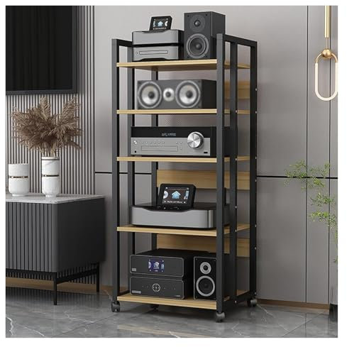 HhYyLr HiFi Rack AV Shelf 47in Tall Audio Rack Stereo Cabinet Media Stand,Open Audio Tower,Record Player Game Console Speaker Amplifier Receiver Cabinet For Living Gaming Room(Yellow)