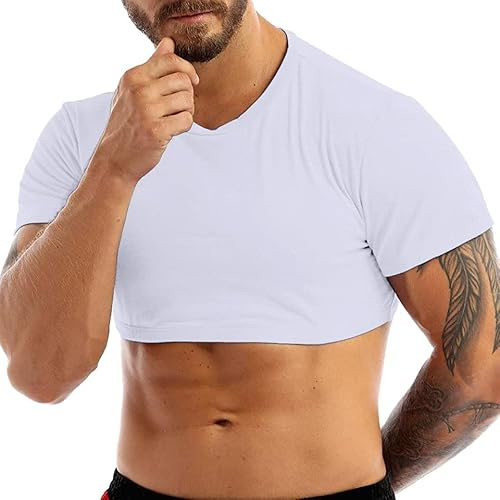 Men Muscle Fit Crop Top Short Sleeve Fitness Cropped T Shirt | Activewear Shirts Tees,Gym T-Shirts,Athletic Crop Top,Mens gay tank,Casual night club Slim fit