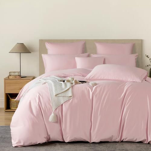 YASMENG Satin Bettwäsche 155x220 Rosa 100% Langstapelige Baumwolle Kühlend Mako Satin Bettwäsche Weich Seidig Atmungsaktiv Seide Bettbezug Set 3 Teilig mit Reißverschluss und 2 Kissenbezüge 80x80 cm