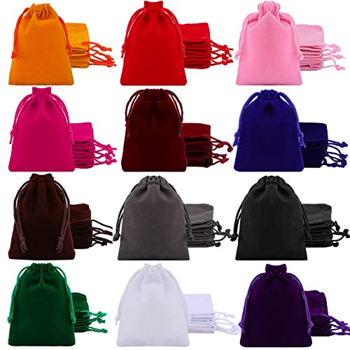 Loppdece 24 Stück Samtbeutel Bunte, 12 Farben Samtsäckchen, 7 x 9 cm | Mini Beutel, Schmuckbeutel Geschenksäckchen, Schmuckbeutel Mit Kordelzug, Samtsäckchen Klein, for Schmuck Ringe Geschenke