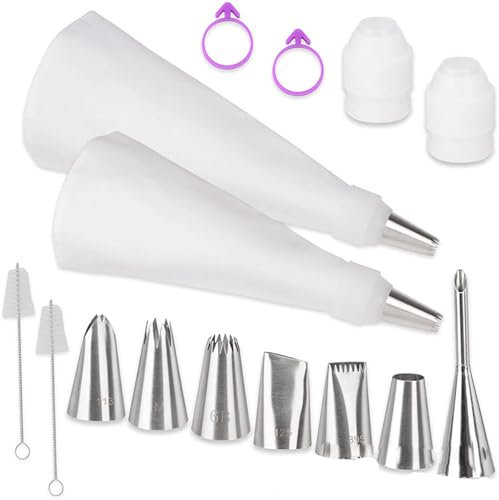 15 Stück Premium Spritzbeutel Set, Tortenspritze Spritzbeutel Mit Tüllen Profi Set, Spritzsack Wiederverwendbar, Baumwolle Spritztüte, mit Spritztüllen, für Kuchen, Torten, Keksen Dekoration