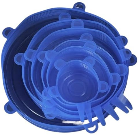 DKJAHSEK 6 Tapas elásticas de Silicona for microondas, Cuencos y recipientes de Cocina, universales y adaptables. para Las Ensaladeras(Blue)