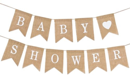 Qaziuy Baby Shower Banner, Burlap Pennant, Yellow, 13 x 17cm, 6m/19.6ft, Perfect for Baby Shower, Christening, Birthday Party Decorations