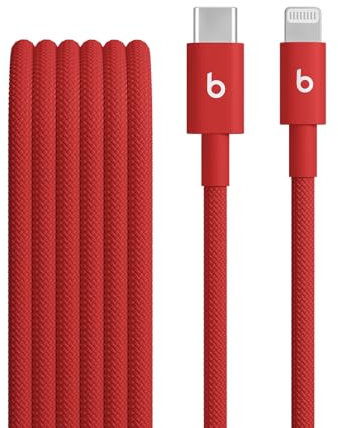 Beats USB-C to Lightning Woven Cable, Fast Charging, Durable/Tangle-Free, Compatible Charger for Apple Devices w Lightning Ports (1.5 m) – Rapid Red
