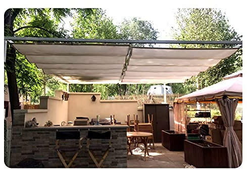 Terrassendach-Sets, wasserdichtes PU-Gewebe und Seilzug-System, Pergola, einziehbare Sonnensegel, Ersatzschiebedraht, Wellenmarkise für Hinterhof, Veranda, gegen leichten Regen