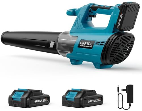 GARTOL Cordless Leaf Blower, 600CFM 190MPH, Brushless Motor, 6-Speed, 2×20V Batteries & Charger, Lightweight Electric Leaf Blower for Lawn Care, Yard, Dust, Snow, Compatible with Makita 18V Batteries