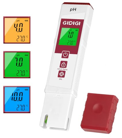 GIDIGI pH Meter for Water with Color Display Digital Drinking Water pH Tester with pH Test Strip Function and pH Calibration Kits for Pool Spa Hot Tub Hydroponics Aquarium Plant, Lab pH Meters Brewing