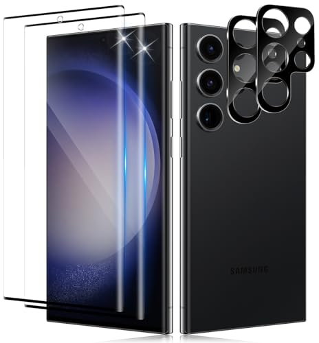 Funrae 3D Protector de Pantalla Cobertura Completo para Samsung Galaxy S23 Ultra 5G y Protector de Lente de Cámara [2+2 PCS], 9H HD Anti-Arañazos Cristal Templado Protección
