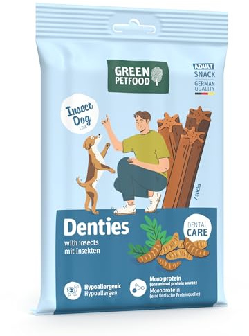 Green Petfood InsectDog Denties | 13x 180g | Premium Kausnack für Hunde | Adult | Ergänzungsfutter für Hunde | Insektenprotein & Kartoffel | Leckerli, Snack & Zahnpflege in einem | getreidefrei