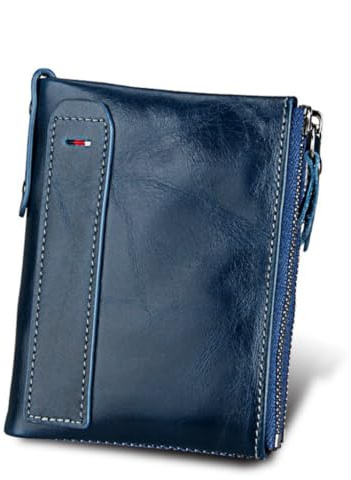 Deeke Men RFID Blocking Bifold Wallets Soft Genuine Leather, Mens Wallet Coin Purse, high-Capacity Billfold with 7 Credit Cards Holder, USD Euro Pound Holder, Flip Up ID, Gift for Men boy (Blue)