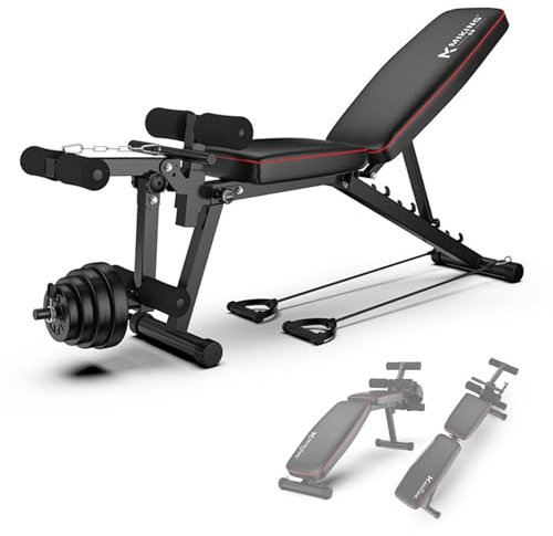 GSKJJT Banco de Pesas Multifuncional con 5 Posiciones Ajustables & 2 Correas de Entrenamiento Banco Gimnasio en Casa Capacidad de Peso 200KG Inclinación Decline Plano