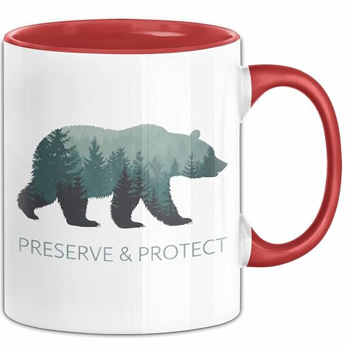 Wildtierschutz Tasse Geschenk Lustige Geschenkidee Spruch Bewahren und Schützen (Rot)
