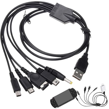 5 in 1 Ds Charger Cable, Multiple USB Cable Charging Lead for Nintendo DS Lite/3DS/2DS/GBA SP for Sony PSP, Compatible with New 3DS XL, DSi XL, Wii U GamePad, PSP 1000 2000 3000, Multi-Device Charging