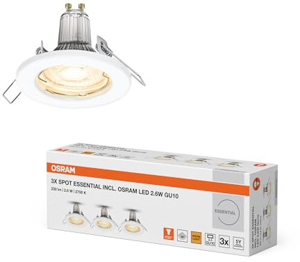 Osram LED Spot Set Recess Essential GU10 3x2.6W GU10 White, 3-Pack | Spot Essential, Spot lights and ceiling spots, Weiß, 80 mm dia, 25000 h, 3-Pack