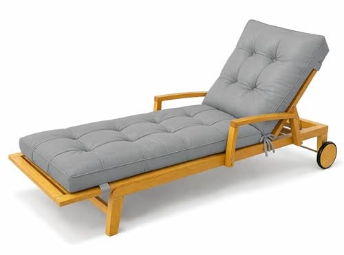POKAR Cojín Tumbona Exterior 200x60x13 cm | Colchoneta para Tumbona de Jardín Impermeable y Repelente al Agua | Acolchado y Espesor 13 cm | Ideal para Terraza y Piscina | Made in EU | Oeko-Tex | Gris