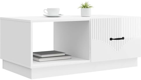 vidaXL Couchtisch Hochglanz Weiß 90 x 50 x 37 cm Holzwerkstoff, Wohnzimmer, moderner rechteckiger Couchtisch, Vintage Stil, viel Stauraum, praktische Tischfläche