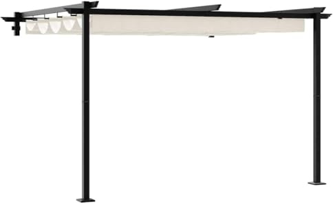 HFXHIJXQ Tonnelle Murale Rétractable Crème 300x300 cm Pergola de Jardin | Abri d'extérieur avec toile coulissante pour terrasse et cour, convient pour repas en plein air et barbecues.