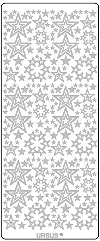 Ursus 59310065 - Kreativ Sticker, Sterne 1, silber, 5 Blatt, selbstklebend, Ideal zur Kartengestaltung und zum Dekorieren von Geschenken, Stickerbogen ca. 10 x 23 cm