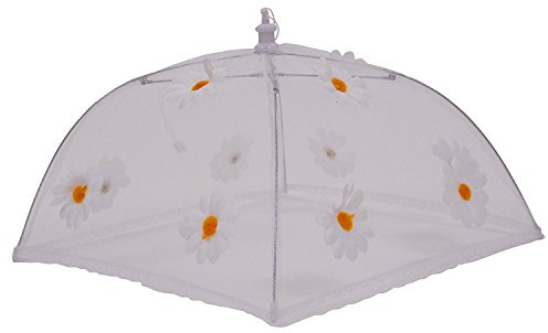 Epicurean Ltd 1-Piece 30cm x 30cm Polyester with Zinc Plated Steel Frame Food Cover Umbrella, White and Yellow Daisy Design, One Size