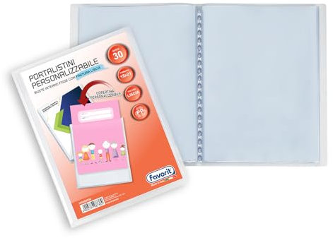 Favorit Portalistino Personalizzabile 30 Buste Lisce, 15 x 21 cm, Trasparente