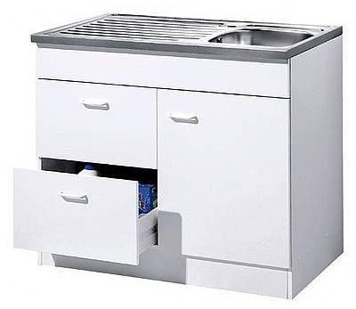 Spülenschrank Start mit 1 Tür, 2 Auszügen und 1 Auflagebecken Farbe: Weiß, Größe: 100cm W x 60cm T