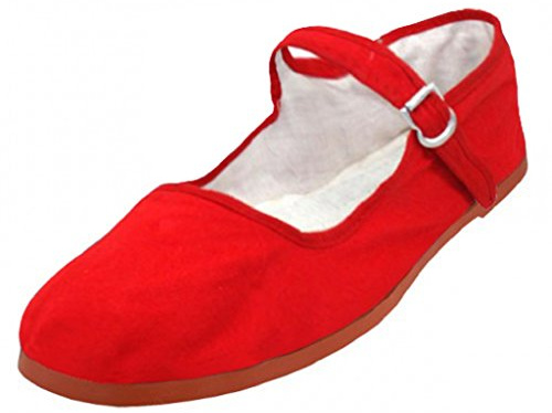 Shoes 18 Womens Cotton China Doll Mary Jane Shoes Ballerina Ballet Flats 114 Red Canvas UK 9