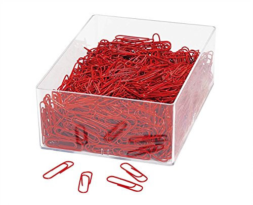 Wedo 901244699 Büroklammer aus Metall 27 mm, kunststoffummantelt, in Klarsichtdose (1000 Stück, Rot)