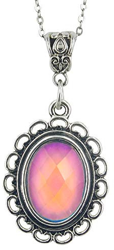FUN JEWELS - Stimmungs-Halskette mit ovalem Anhänger - Farbwechsel je nach Stimmung - Halskette 45 cm + 5 cm Verlängerung - Vintage-Stil
