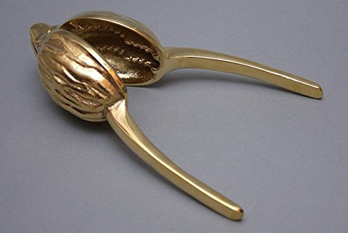 Luxus Pur UG - Schiaccianoci in ottone massiccio a forma di noce con manico, colore: oro lucido