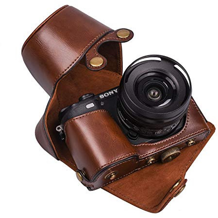 Hargedis XEVN for sony a6400 case,for sony a6300 case,Premium PU Full Body Leather Camera Case Bag for sony alpha a6300 a6000 a6100 a6400 Fit 16-50mm Lens with camera Shoulder Strap(Coffee)
