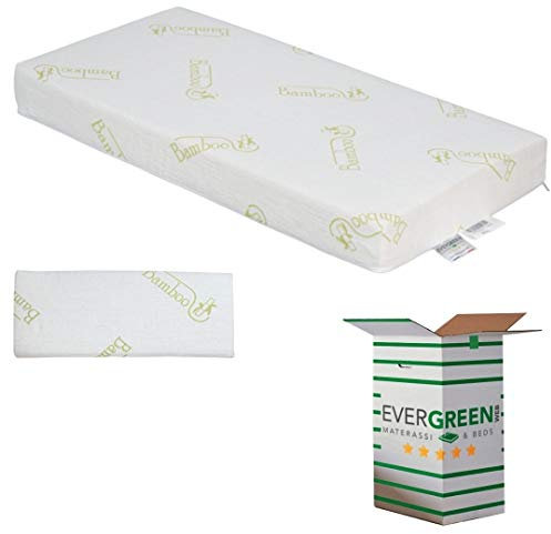 EVERGREENWEB Baby Matratze 70x140 aus Latex und WATERFOAM, 12 cm Hoch + Kissen KOSTENLOS Anti-Erstickung, Abnehmbarer Bamboo Bezug, Kinderbett Anallergisch, Waschbar | Bamby