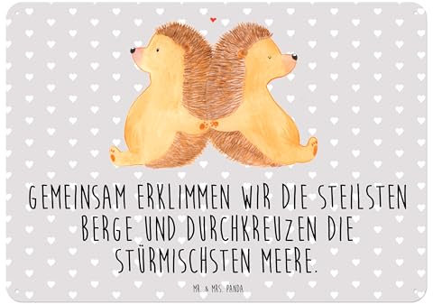 Mr. & Mrs. Panda DIN A3 Blechschild Igel händchenhaltend - Geschenk, Jahrestag, Lieblingsmensch, Wandschild, Magnet-Metall-Schild, Partner, Geschenk