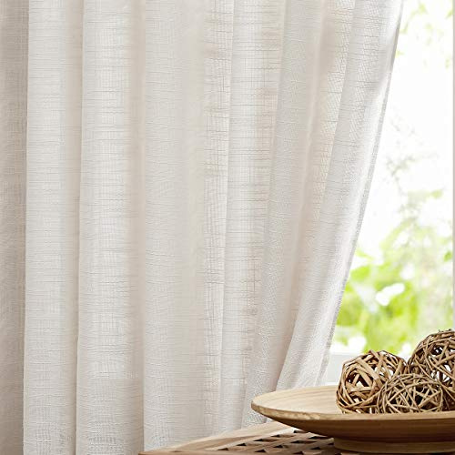 FMFUNCTEX Natürliche Leinen-strukturierte halbtransparente Vorhänge für Wohnzimmer, Büro, 183 cm lang, Nicht durchsichtig, Sichtfenster, Vorhang-Set für Schlafzimmer, 132 cm B x 2 Paneele mit Ösen