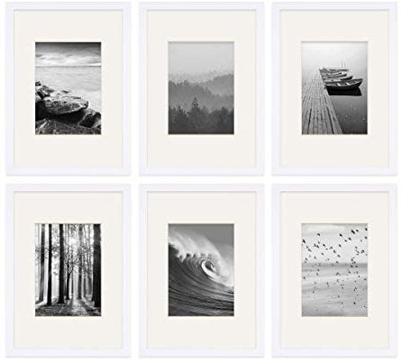 PHOTOLINI Bilderrahmen A4 Weiss Holz MDF, 6er Set DIN A4 Bilderrahmen 21x30 cm mit Passepartout, Acrylglas, picture frame zum Aufhängen & Aufstellen, Rahmen mit Zubehör 30x21 für Fotos & Poster