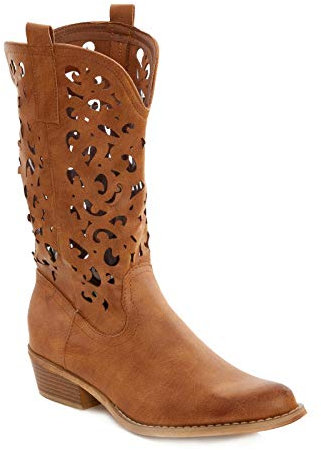 Toocool Cowboystiefel Damen Sommer, Damen-Sommerstiefel, Damen-Stiefel im Cowboy-Stil, Sommer Stiefeletten Damen, Cowboy Boots G629 [38, Camel]