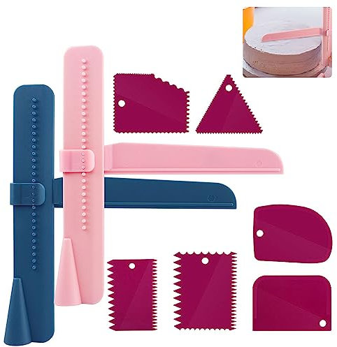 YUEYUAN 2 Pcs Cake Scraper for DIY Baking with 6 Pcs Cake Edge Scraper Cutters Adjustable Cake Smoother Tool Kit for Fondant Cream Edge Smoothing Tools