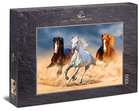 Ulmer Puzzleschmiede - Puzzle Queens of the desert: 1000 pieces jigsaw puzzle - Powerful Arabian horses racing in the desert