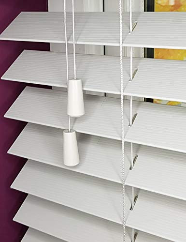 Faux Wood Window Venetian Blinds Blind 50mm Slats Trimmable String Design (White, 45 x 150 cm)