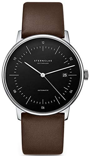 STERNGLAS Herrenarmbanduhr Naos Automatik, Edelstahl, Schwarz, Braun, Leder, Schnalle, Wasserfest, Minimalistisch, Erwachsene Männer