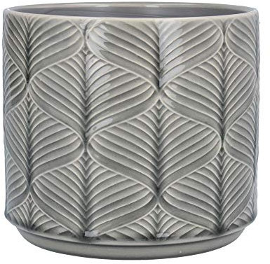 Gisela Graham Ceramic Flower Pot Cover Grey Wavy Medium