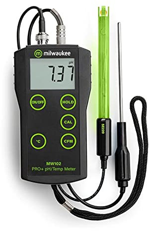 Milwaukee pH Meter MW102 Pro + Temperatur - Garten Pflanzen Wert Pooltester Teststreifen für Pool pH-Meter Messen Wassertester Digital Aquarium Schwimmbad Grow Anbau Indoor