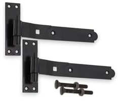 Infinity Decor Cranked or Straight Heavy Duty Hook and Band Iron Gate Hinges Pair in Epoxy Black (2 x 10 CRANKED Hinges)
