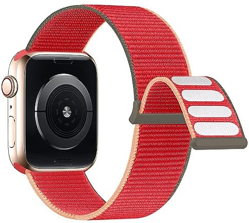 Lobnhot Cinturino Nylon Sport Regolabile Compatibile con Apple Watch 44mm, 42mm, 45mm, 46mm e iWatch Serie 1-7, fragola