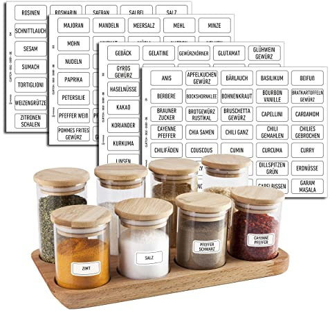 colortouch Gewürzetiketten Selbstklebend - Aufkleber Gewürzetiketten - 140 Stück Vorratsetiketten (Deutsch) - Gewürzglas Etiketten - Gewürz Sticker - Abwaschbar Küchenetiketten - Weiß