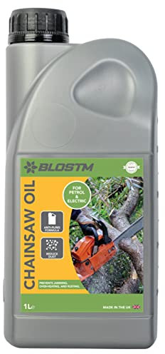 BLOSTM Chainsaw Oil 1L - Biodegradable Chain Saw Oil for Petrol & Electric Chainsaws, Pole Saws & Hedge Trimmers - Premium Grade, Non-Toxic Chain Oil with Universal Anti-Fling Formula (1 Litre Bottle)