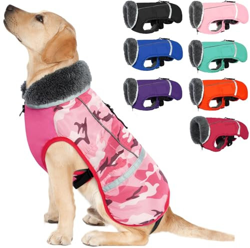 QBLEEV Hundewintermantel, warm, reflektierende Hundejacke, Rollkragen, wasserdicht, für kaltes Wetter, dickes Fleecefutter Hund-, Haustierbekleidung, Weste, Schneeanzug für alle Hundegrößen, Größe XL